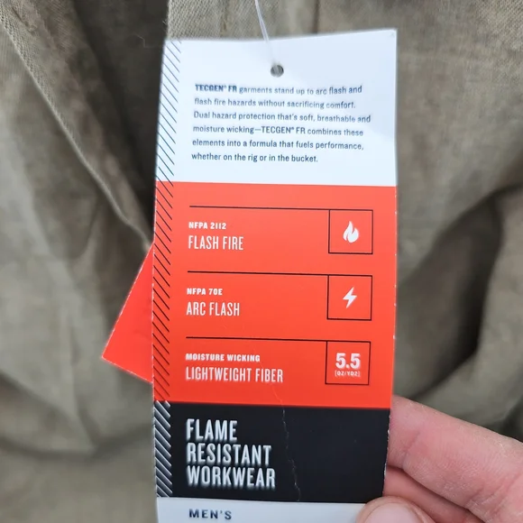 Men's Beige Casual Button Down Shirt FR FLAME RESISTANT - Picture 5 of 6